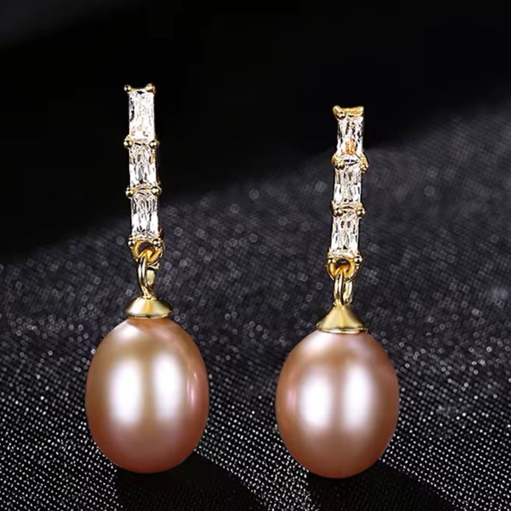 •Classic Clear Zircon S925 Silver Drop Earrings with Elegant Freshwater Pearls
